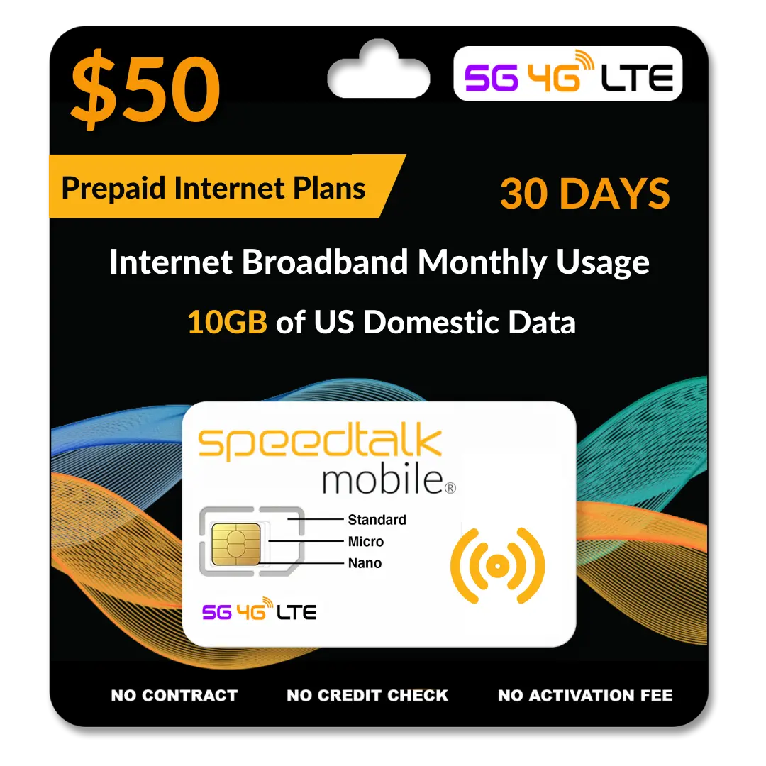 $50 Data Only 10GB SIM Card for Broadband Devices 30-Day Wireless Service