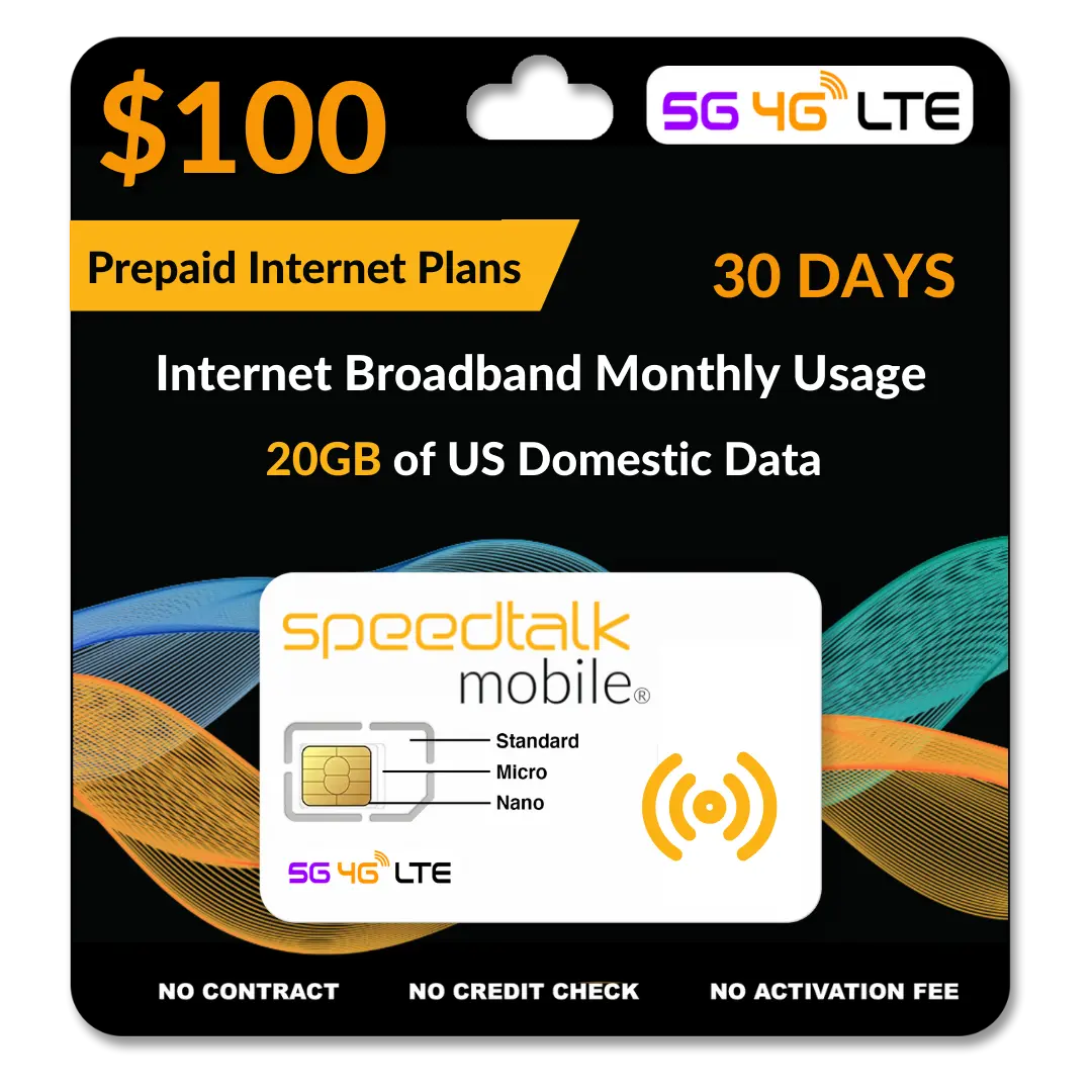 $100 A Month Data Only Plan 20GB SIM Card for Broadband Devices, MiFi, WiFi, Routers, & HotSpots