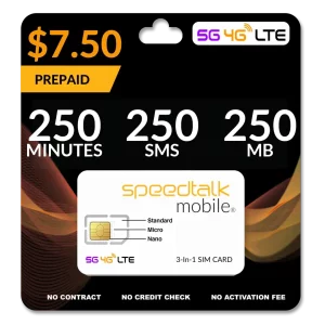 $7.50 A Month Prepaid 250 Minutes 250 SMS Phone Plan - 250MB Data SIM Card