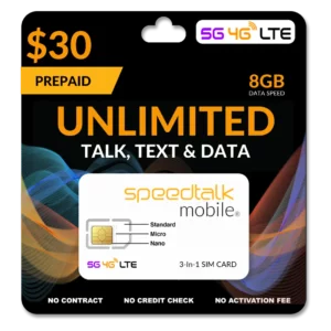 $30 A Month Prepaid Unlimited Talk, Text & Data Phone Plan With 8GB Data SIM Card