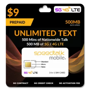 $9 A Month Prepaid Unlimited Text 500Min Talk, 500Mb Data Phone Plan