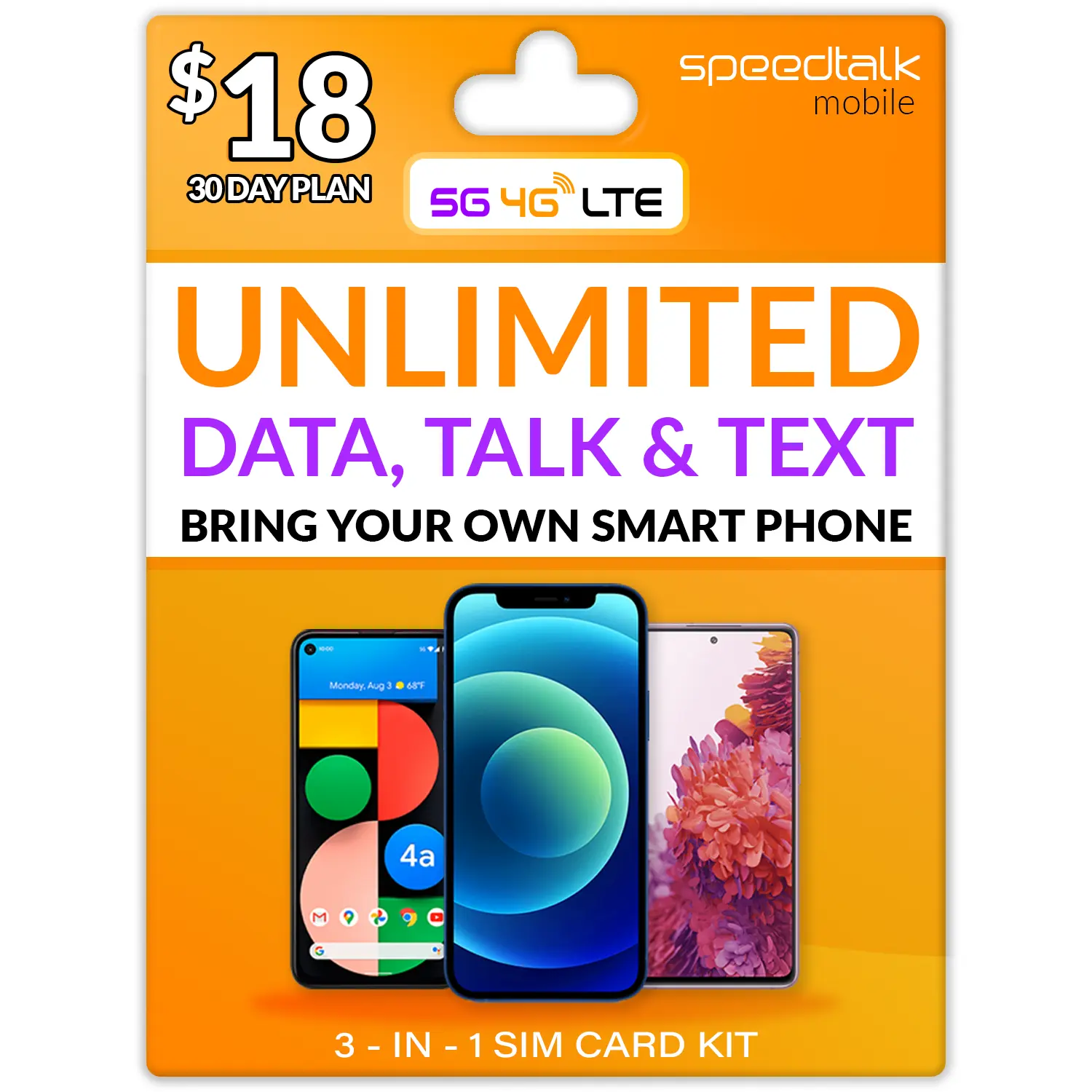 $18 UNLIMITED TALK TEXT AND DATA FOR 18 DOLLARS-BRING YOU OWN PHONE- SPEED TALK MOBILE